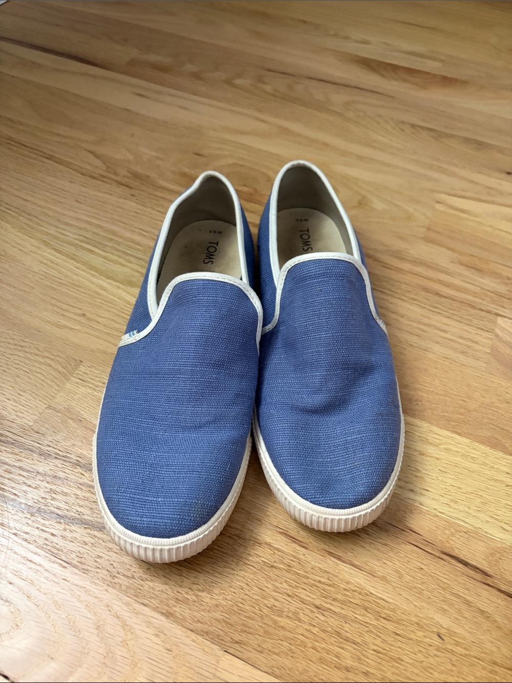 Toms Women's Blue Canvas Slip-On Loafers with White Trim, W9-5